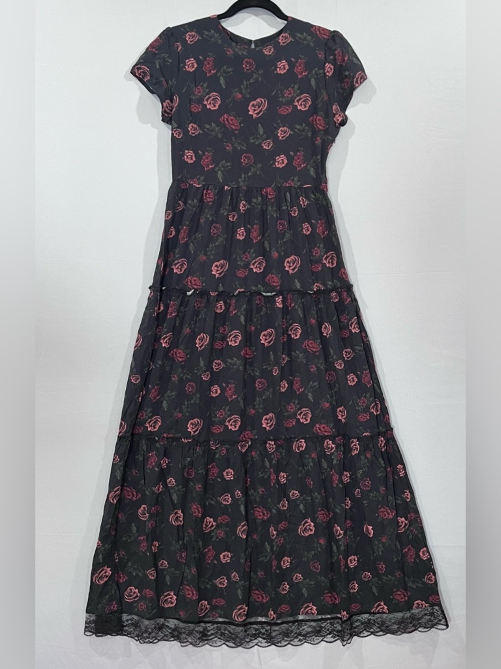 Daisy Street Rose Print Black Maxi Dress, Size M Juniors